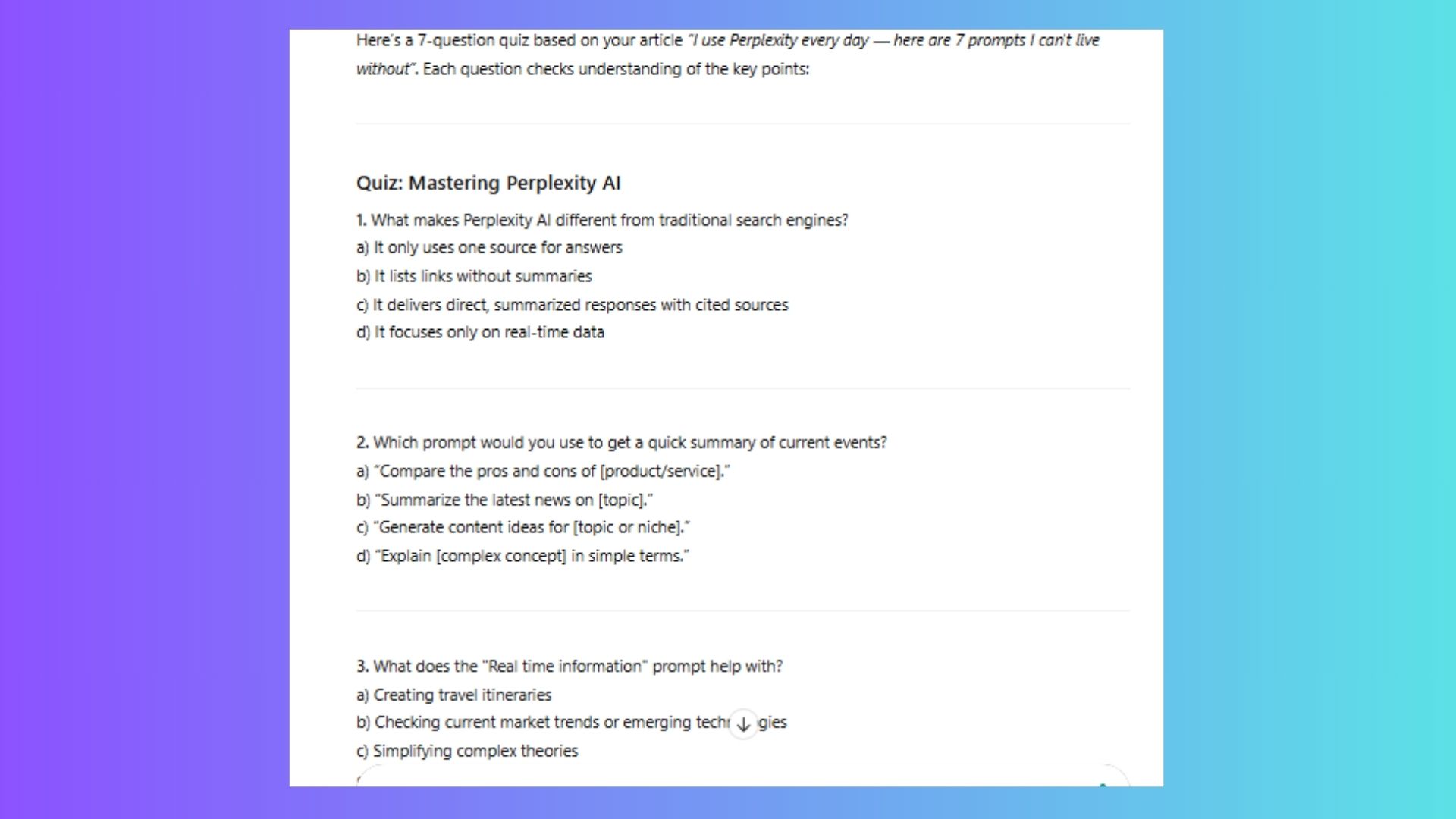 screenshot of study mode