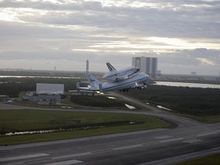 Endeavour Takes Off Atop Shuttle Carrier Aircraft