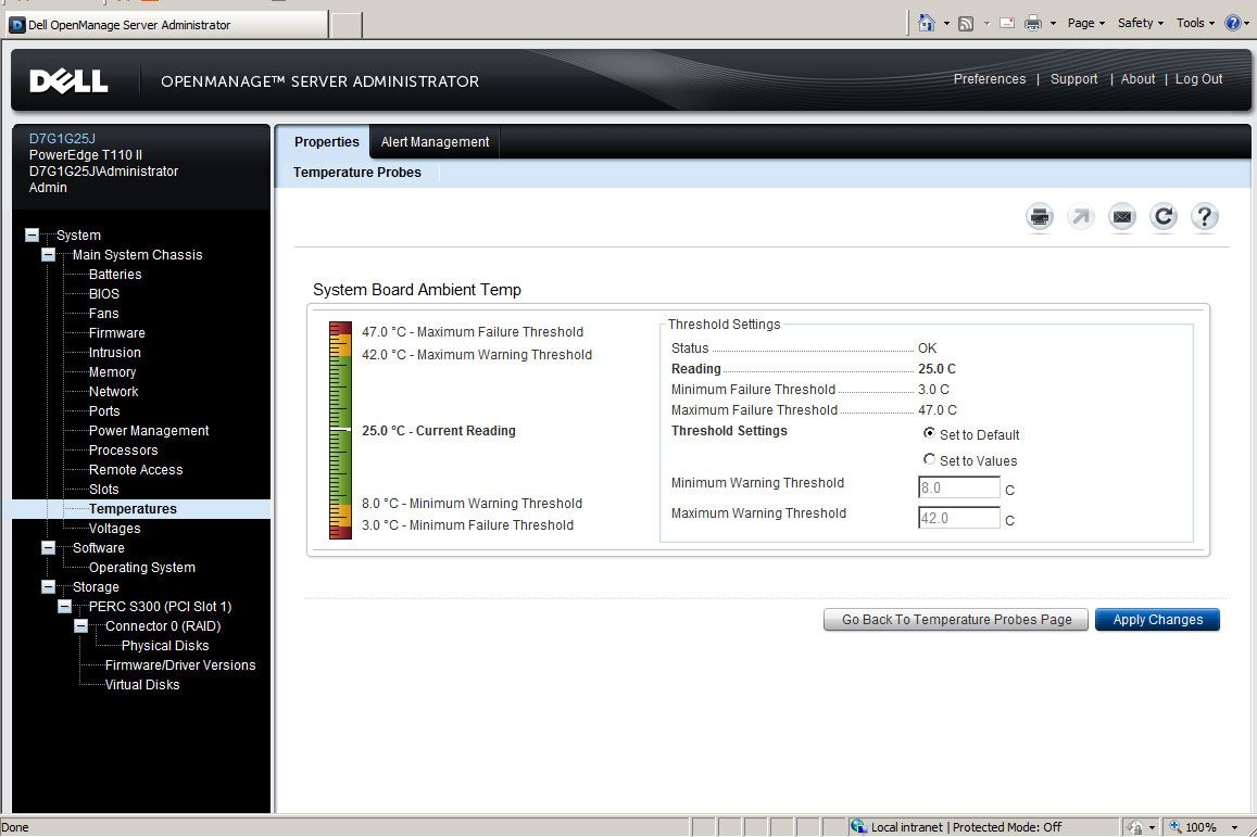 Dell&rsquo;s OpenManage Server Administrator provides web-based remote server monitoring which includes graphical temperature chart