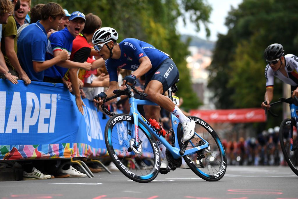 LEUVEN BELGIUM SEPTEMBER 24 Filippo Baroncini of Italy competes at Wijnpers hill during the 94th UCI Road World Championships 2021 Men U23 Road Race a 1609km race from Antwerp to Leuven flanders2021 on September 24 2021 in Leuven Belgium Photo by Tim de WaeleGetty Images