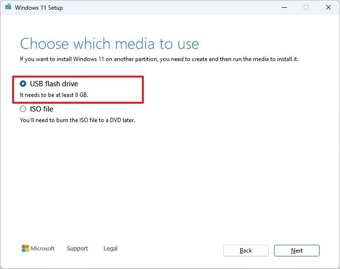 Media Creation Tool USB selection