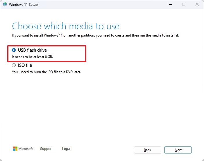 Media Creation Tool USB selection