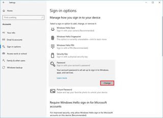 Windows 10 change password option