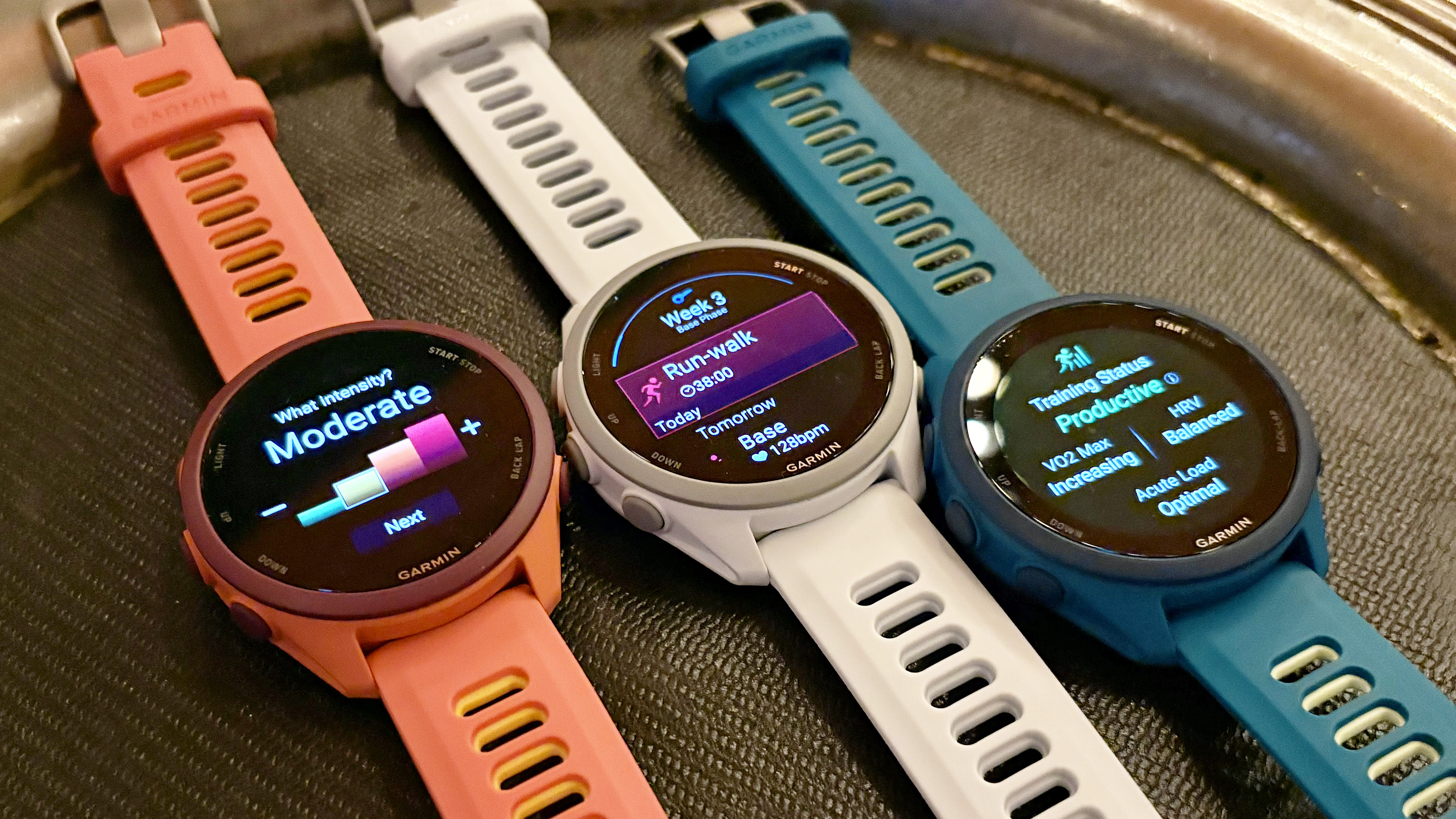 Close-up of the new Garmin Forerunner 70 and Forerunner 170 running watches