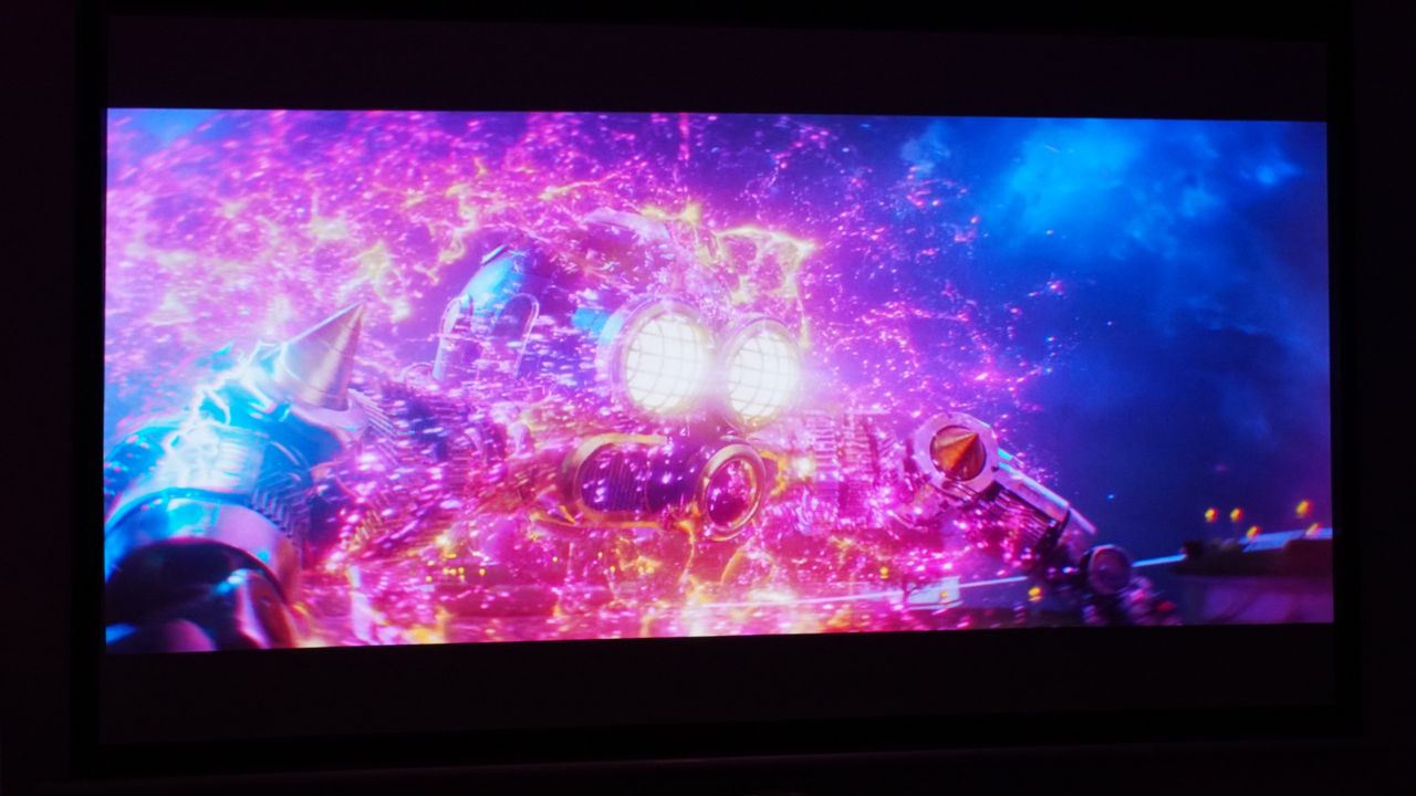 A brightly colored image projected from the Hisense XR10.