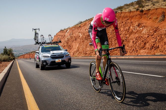 Hugh Carthy of Great Britain and Team EF Education First-Drapac P/B Cannondale on August 6, 2018 in St. George, Utah.