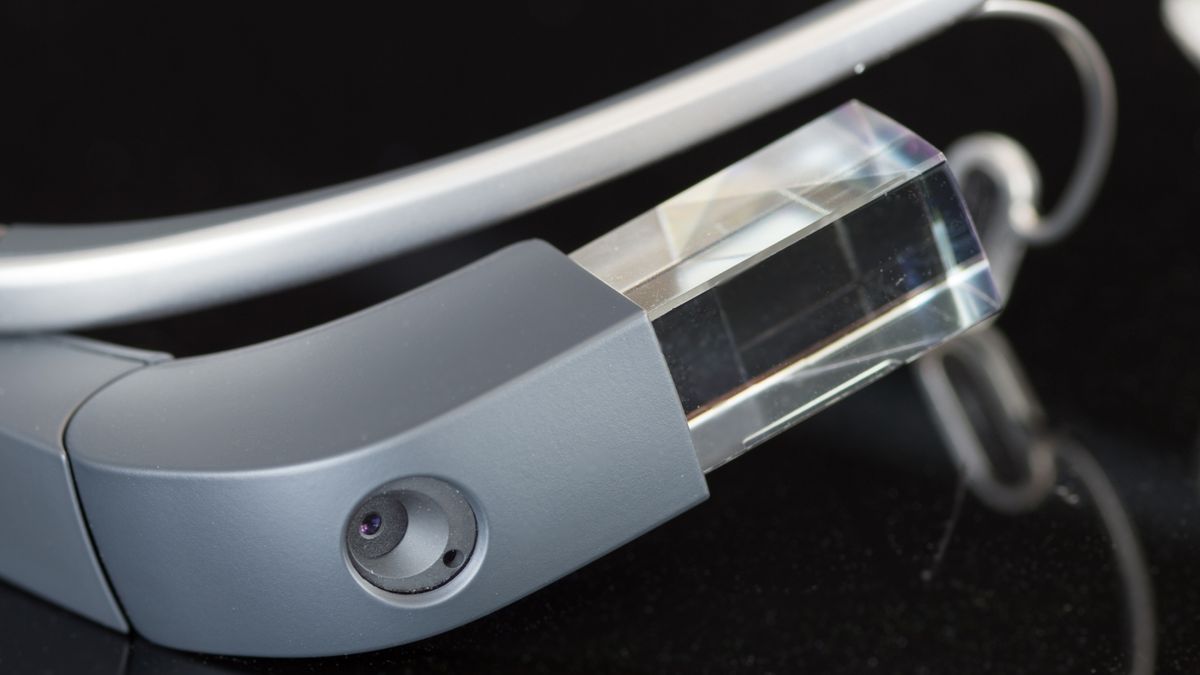 A close-up of the Google Glass headset