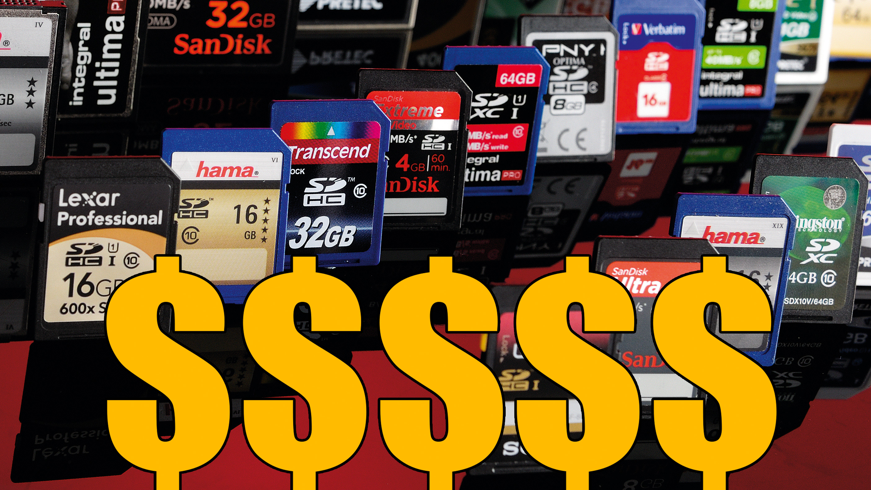 Photo of a collection of SD cards with dollar signs