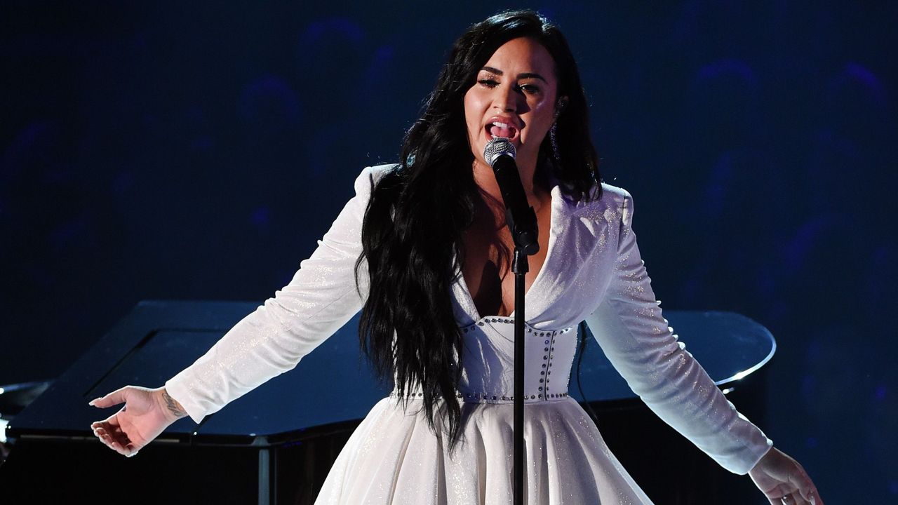 Demi Lovato performs on stage at the 2020 Grammys.