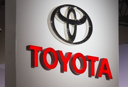 The Toyota logo in Detroit, Michigan