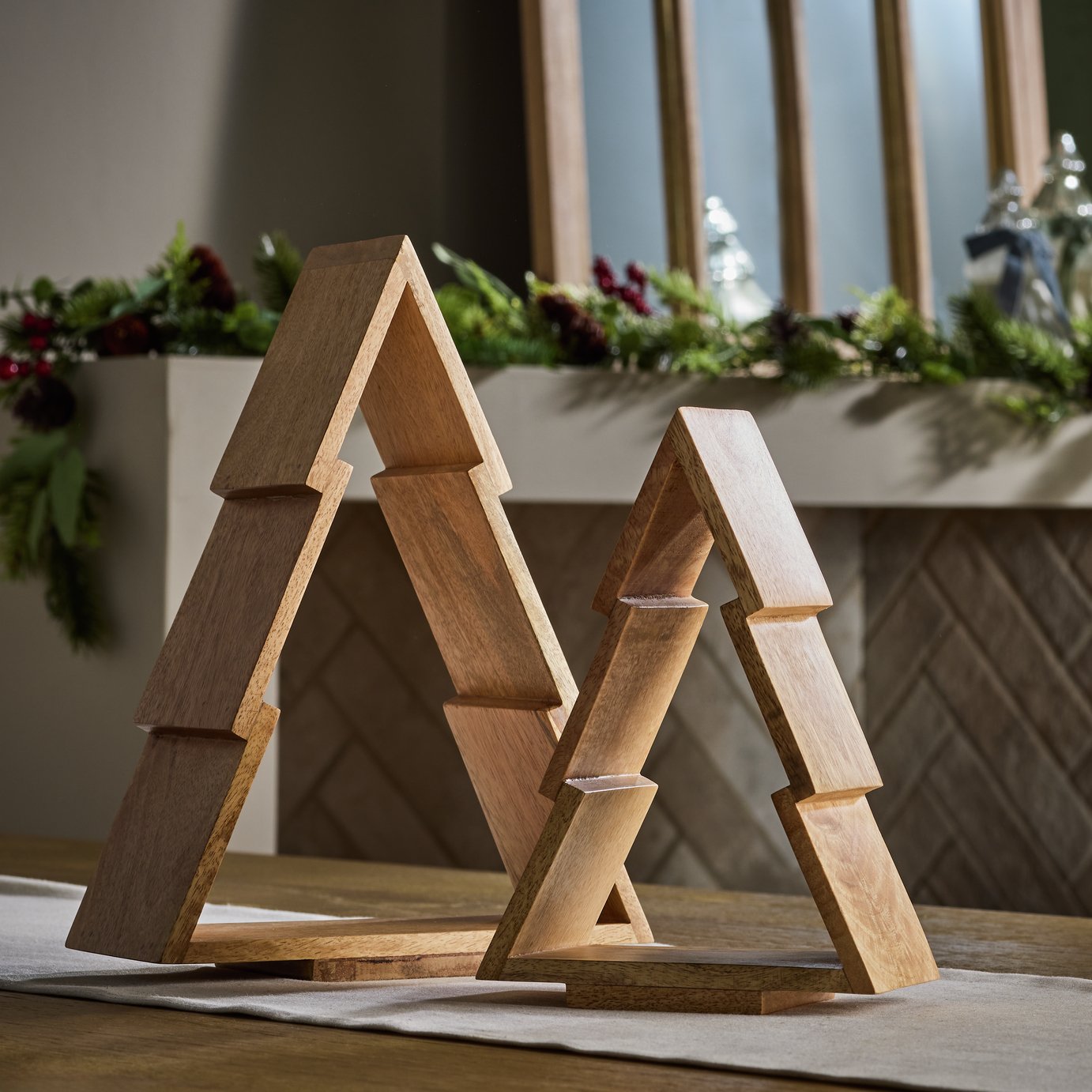 Habitat Nesting Mango Wood Tree Ornaments - Set of 2