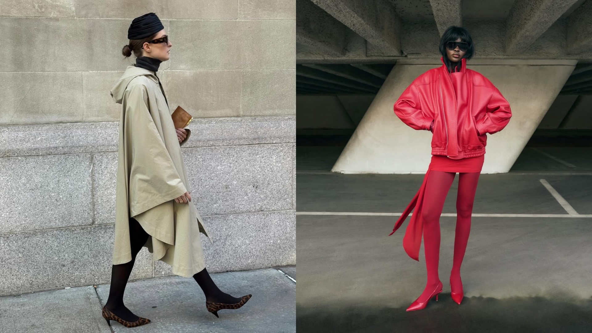 Christie Tyler in black tights and leopard print heels and Amy Julliette Lef&eacute;vre in red tights and red slingbacks. 