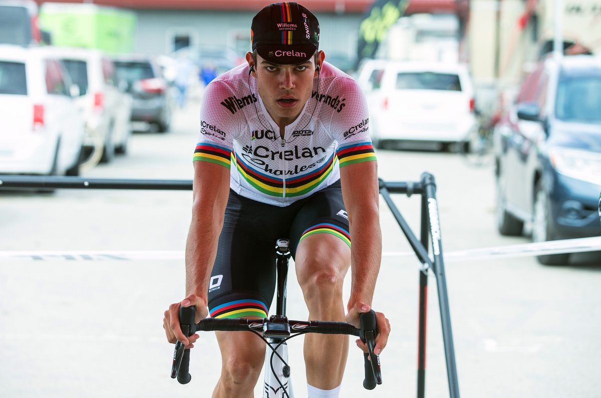 A focused warm up from Wout Van Aert (Crelan-Charles)