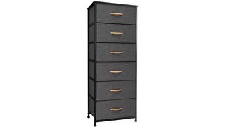 Black and grey vertical fabric dresser.