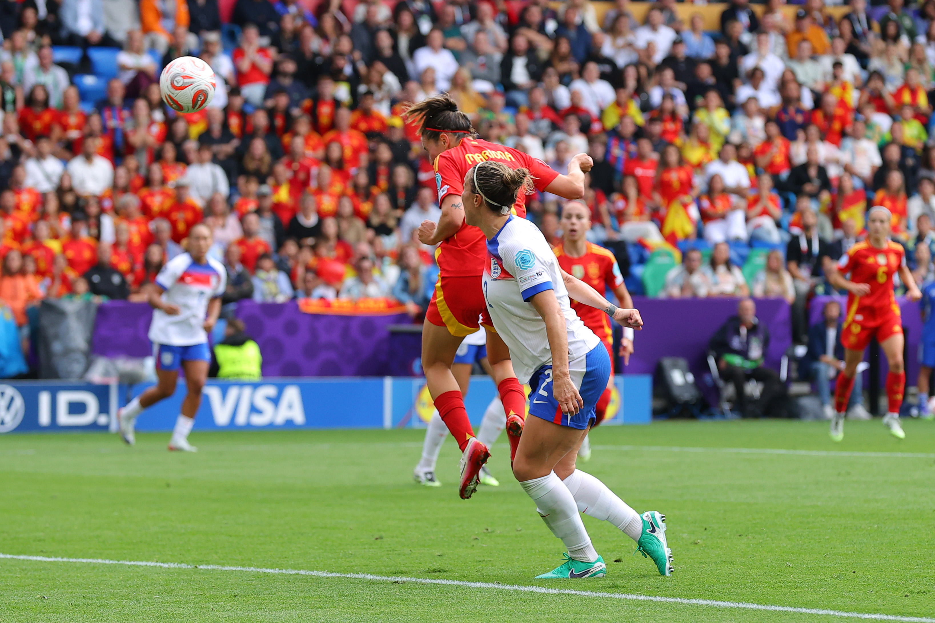 Mariona Caldentey of Spain scores their first goal during the UEFA Women's EURO 2025 Final match between England and Spain at St. Jakob-Park on July 27, 2025 in Basel, Switzerland.
