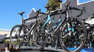 Some of Team Sky's spare race bikes are last year's Pinarello Dogma F8s