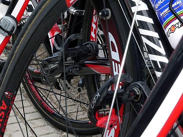 Even Boonen's pedals (in background) were slightly different from those of the rest of the team