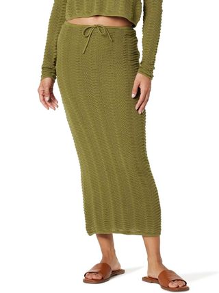 The Drop Women's Makayla Crochet Maxi Skirt, Olive Oil, Xxs