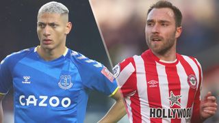 Richarlison of Everton and Christian Eriksen of Brentford could both feature in the Everton vs Brentford live stream