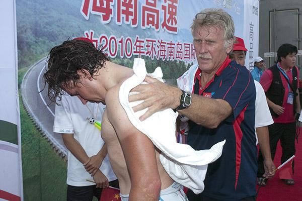 No time for a quick shower and massage just yet as stage winner Kenny Van Hummel (Skil-Shimano) is required for presentations followed by a press conference and then anti-doping.