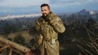 Stalker 2 screen - soldier standing on a structure overlooking the Chornobyl exclusion zone