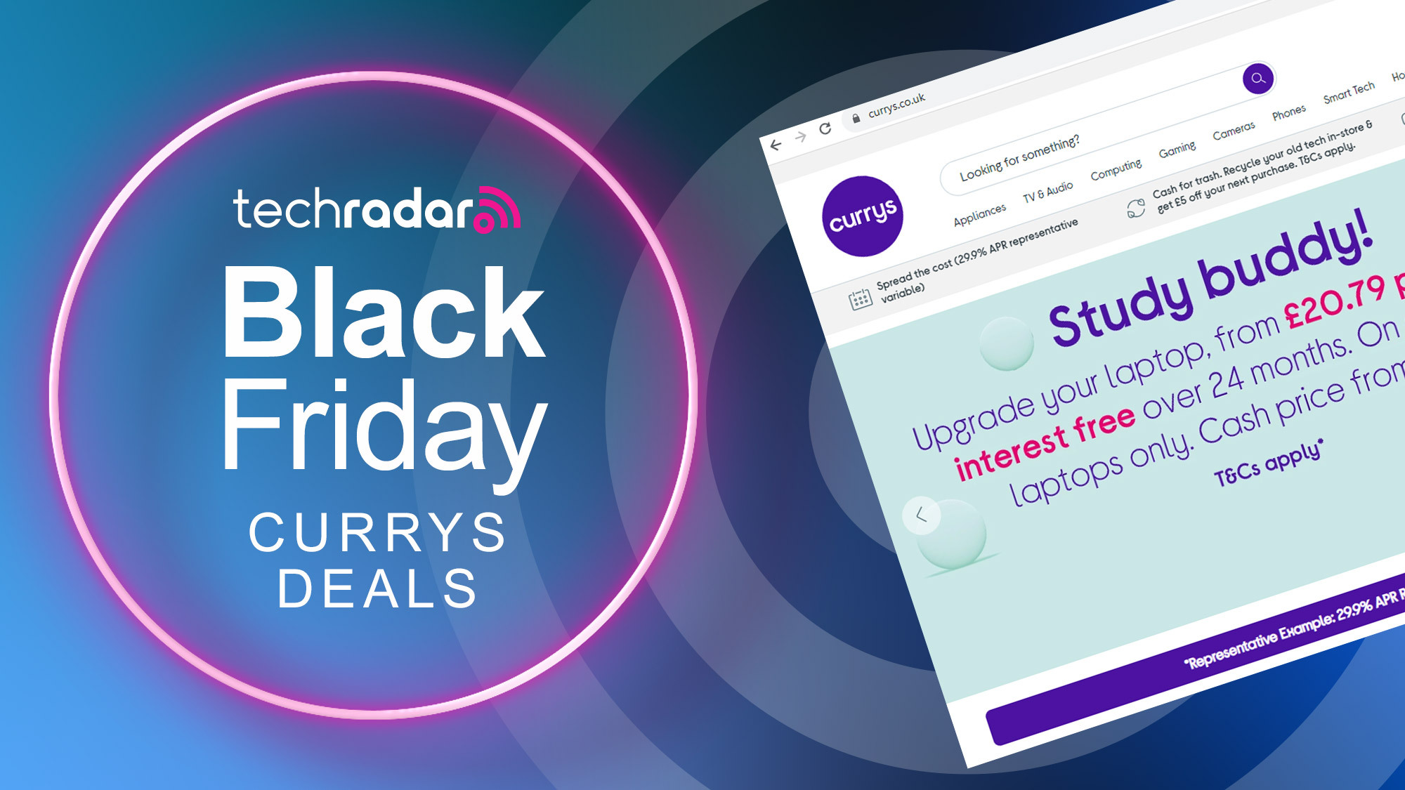 Screenshot of the Currys website next to the TechRadar Black Friday deals logo