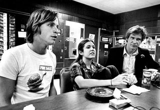 Carrie Fisher, Mark Hamill and Harrison Ford on a press tour in Denver in 1977 for Star Wars