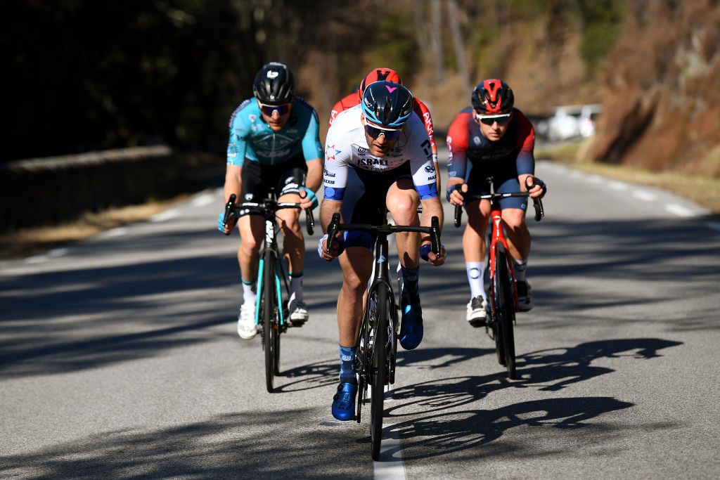 BESSGES FRANCE FEBRUARY 04 Hugo Houle of Canada and Team Israel Premier Tech competes in the breakaway during the 52nd toile De Bessges Tour Du Gard 2022 Stage 3 a 155km stage from Bessges to Bessges EtoiledeBesseges EDB2022 on February 04 2022 in Bessges France Photo by Luc ClaessenGetty Images