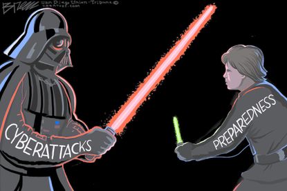 Editorial Cartoon U.S. star wars cyber attacks