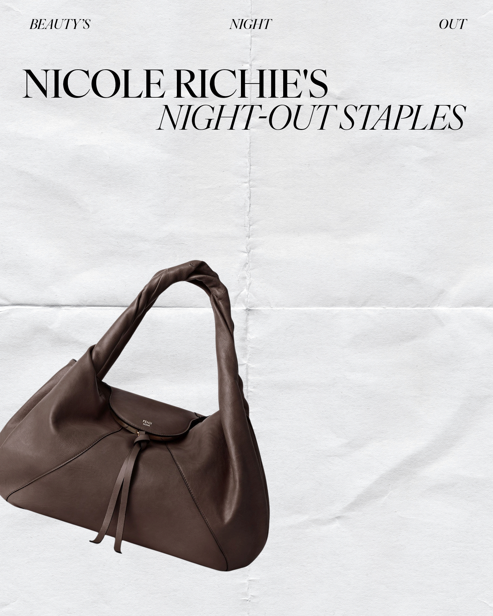 Photo collage of Nicole Richie's night-out beauty essentials