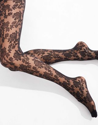 Asos Design Floral Lace Tights in Black