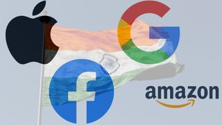 India's flag with tech company logos over it