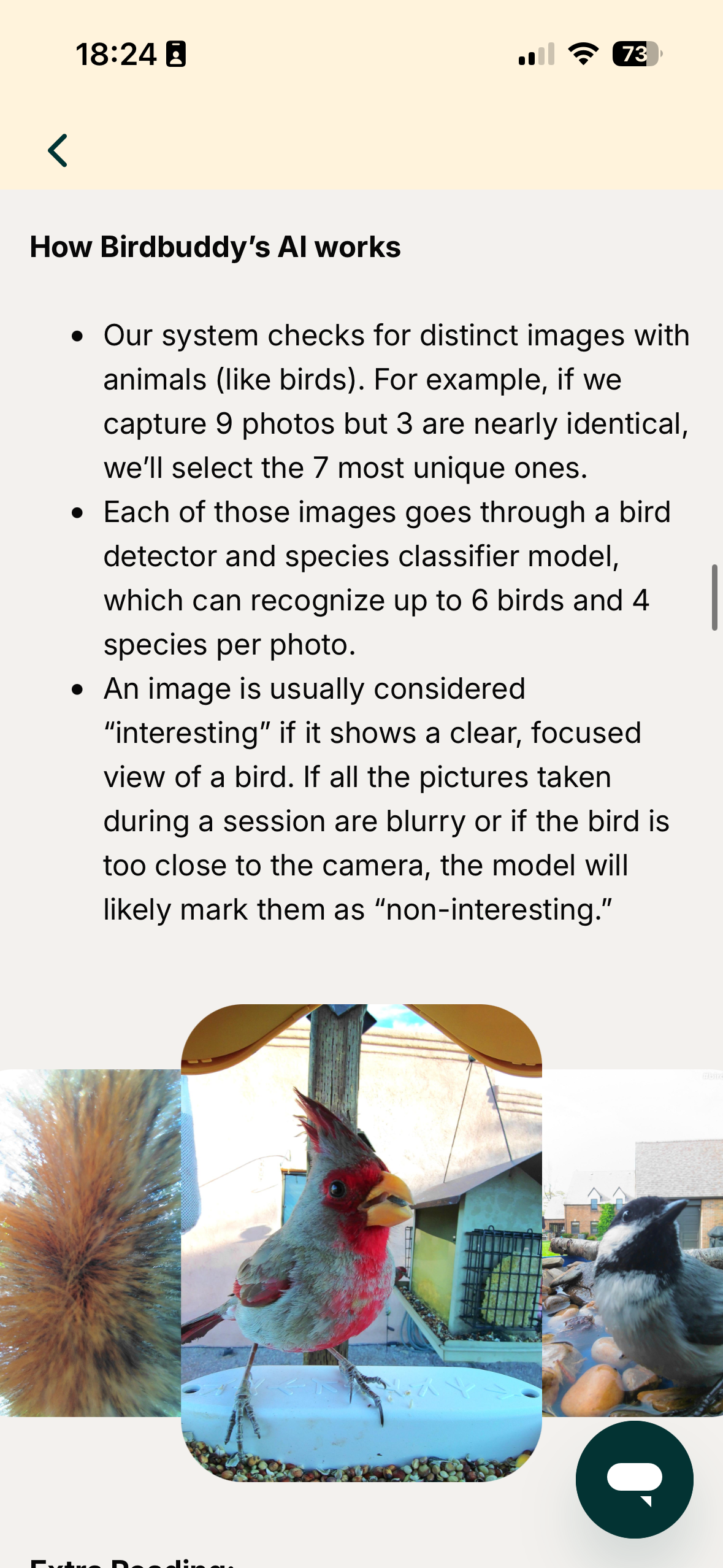 Screenshots from the Bird Buddy 2 app interface
