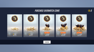 An image showing the prices for various amounts of Overwatch Coins in Overwatch 2.