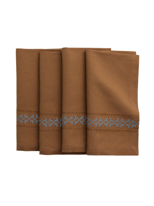 Brown Cross Stitch Napkin, Set of 4