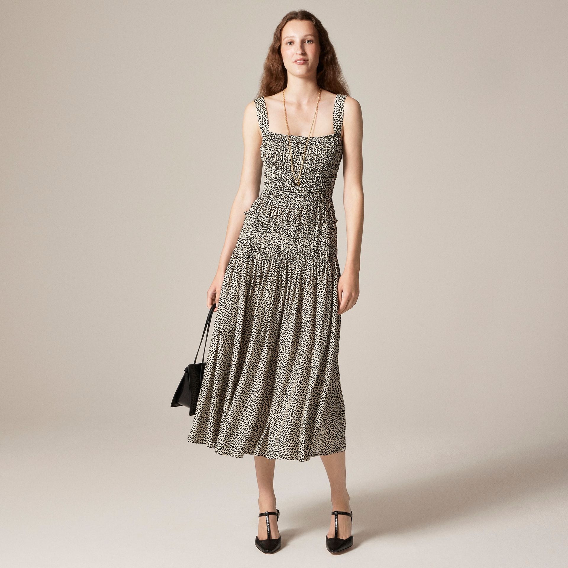 Smocked Midi Dress in Spot Print