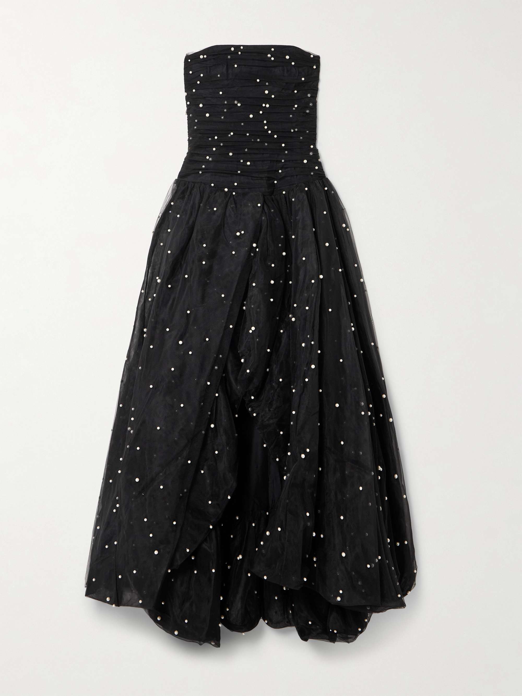 Juniper Strapless Faux Pearl-Embellished Gathered Tulle Gown
