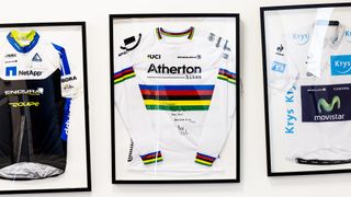 Rachel Athertons rainbow jersey at Endura HQ, Scotland
