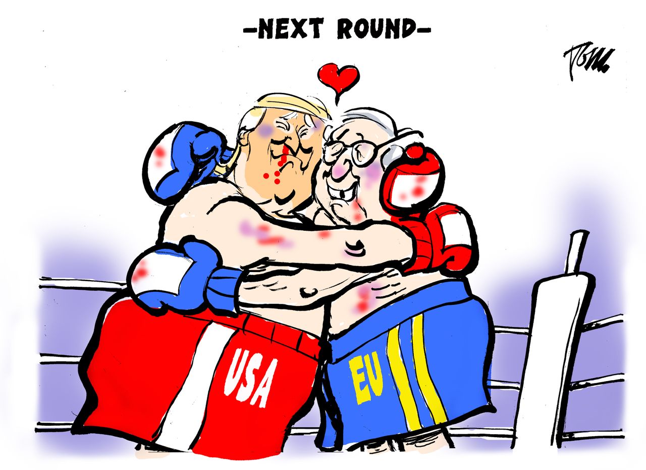 Political cartoon U.S. Trump Juncker meeting USA EU next round