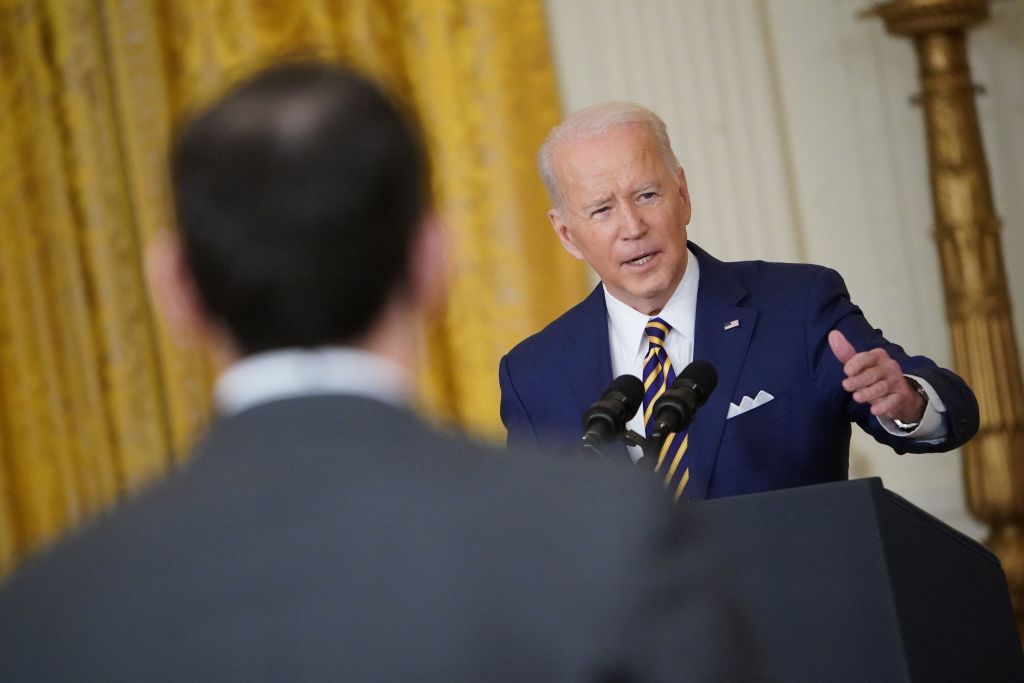 President Joe Biden answers a reporter&#039;s question at his January 19, 2022, news conference