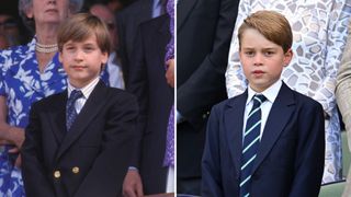 Prince William at Wimbledon aged 9 in 1991 / Prince George of Cambridge attends the Men's Singles Final at All England Lawn Tennis and Croquet Club on July 10, 2022 in London, England.