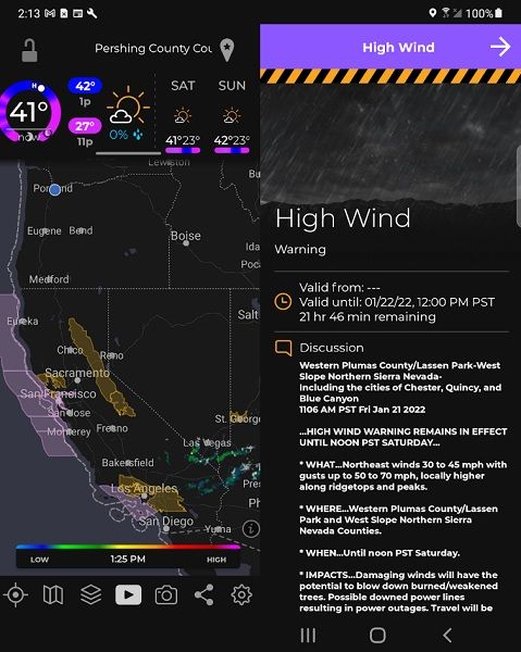 An example of a dangerous weather risk from MyRadar on a mobile device.