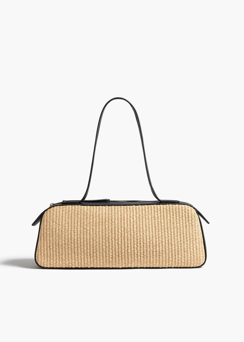 Khaite, Simona Shoulder Bag in Natural Raffia With Black Leather