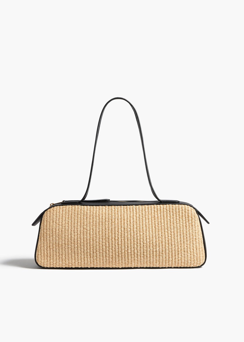 Khaite, Simona Shoulder Bag in Natural Raffia With Black Leather