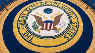 The Great Seal of the United States seen in the carpet of the Hall of the Presidents in Walt Disney's Magic Kingdom.