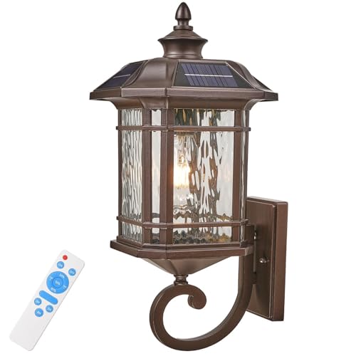 Naxttii Solar Porch Lights Outdoor 16 Inch Height Large Outdoor Wall Lights With Water Ripple Glass Dusk to Dawn Solar Sconce Lights Outdoor for Garage Porch Yard Front Door