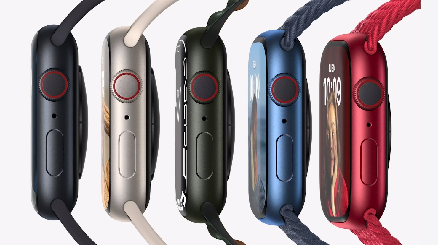 Apple Watch 7 in cinque differenti colori.