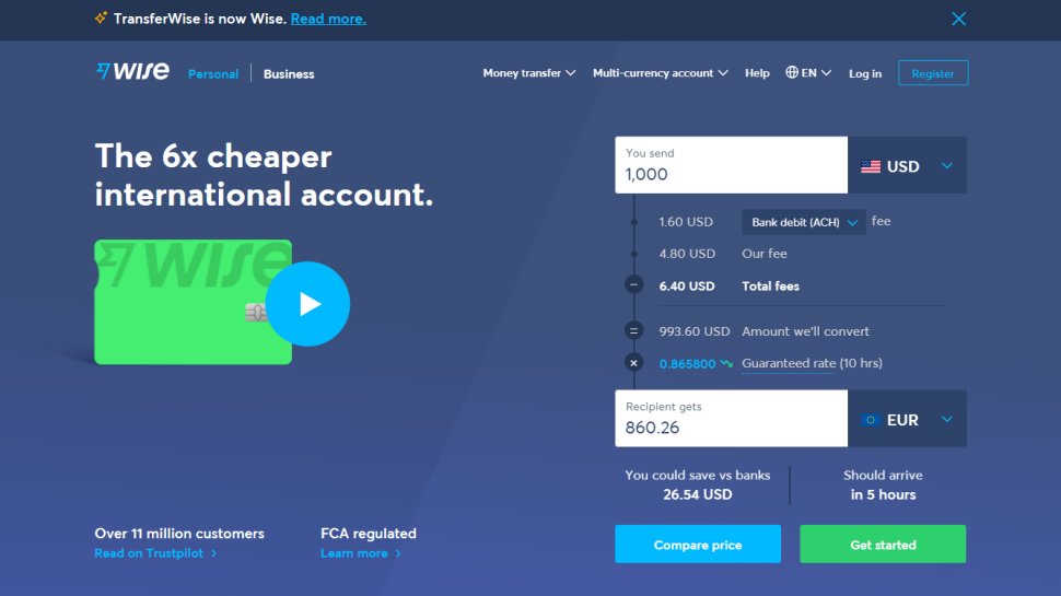 Website screenshot for TransferWise