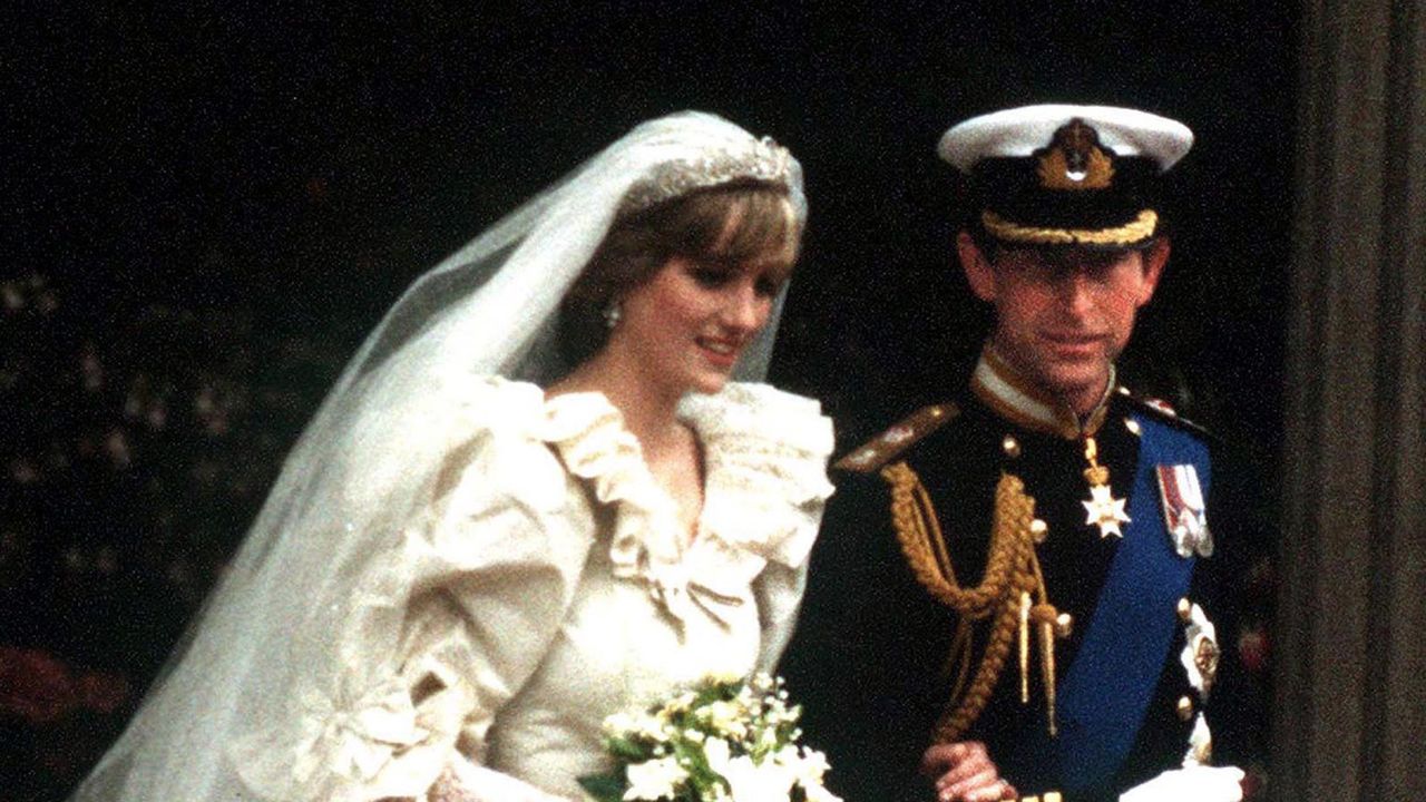 the prince and princess of wales leave st pauls cathedral after their wedding, 29th july 1981 she wears a wedding dress by david and elizabeth emmanuel and the spencer family tiara photo by jayne fincherprincess diana archivegetty images