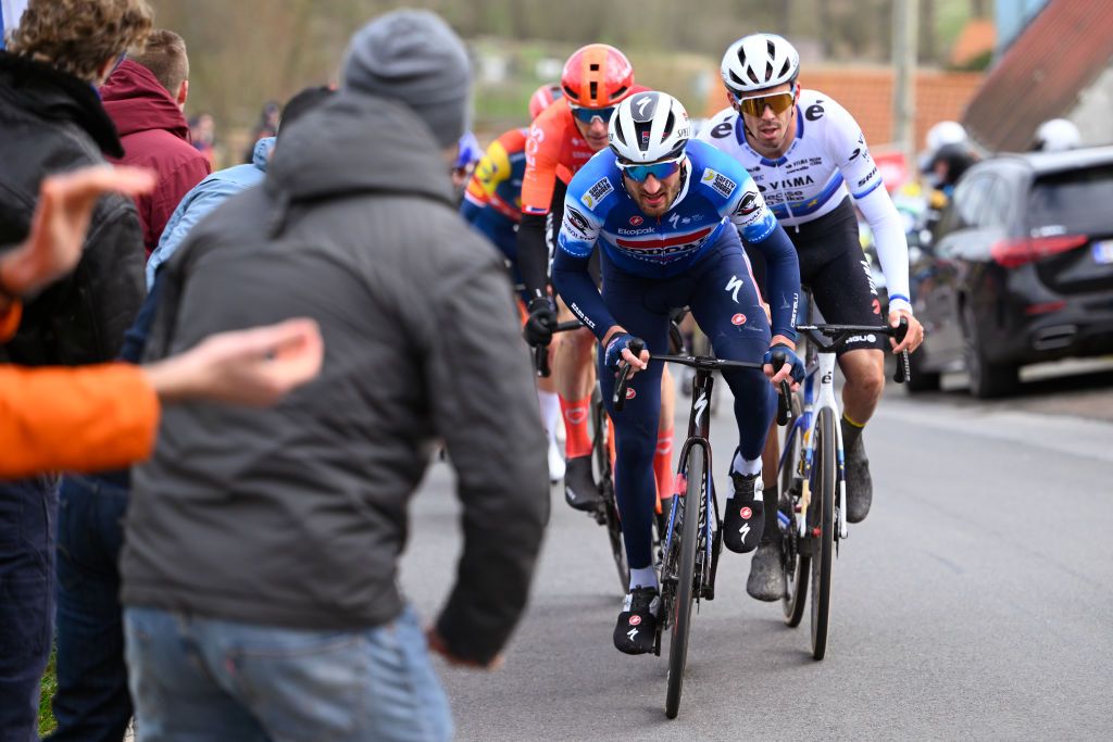 Ninove, Belgium - February 24 : during the Men Elite UCI World Tour 79th Flanders Classics Omloop Het Nieuwsblad cycling race with start in Ghent and finish in Ninove on February 24, 2024 in Ninove, Belgium, 24/02/2024 ( Motordriver Kenny Verfaillie - Photo by Vincent Kalut / Photo News